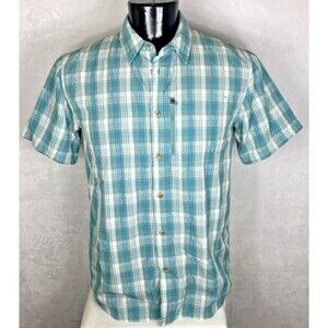 Eastern Mountain Sports Button Up Shirt Casual SS Blue Green White Size Medium